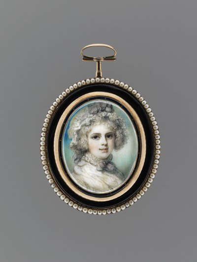 Bir Kadının Portresi, c.1785 (fildişi üzerine suluboya, 9k pembe altın, tohum inciler, emaye ve cam) by Richard Cosway