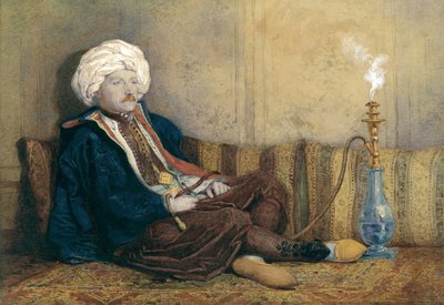 Sir Thomas Philips'in Doğu Kostümlü, Nargileyle Yatarken Portresi (kağıt üzerinde beyaz ile yükseltilmiş wc) by Richard Dadd