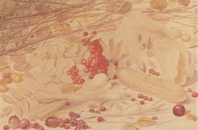 Bektaşi Üzümü, Ahududu, Kırmızı Kuş Üzümü, Taze Soğan, Salatalık ve Yeşillik ile Natürmort by Richard Dadd