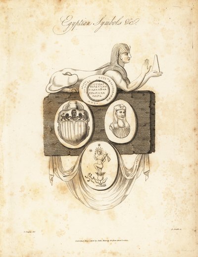 Mısır sfenks, bok böceği, Horus, vb, 1823 (gravür) by Richard Dagley