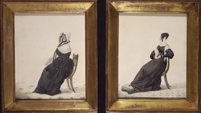 İki Dul Portresi, 1837 (kağıt üzerinde tuvalet ve kurşun kalem) by Richard Dighton
