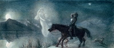 Şövalye ve Hayalet, yayınlanmamış (kağıt üzerine suluboya) by Richard Doyle