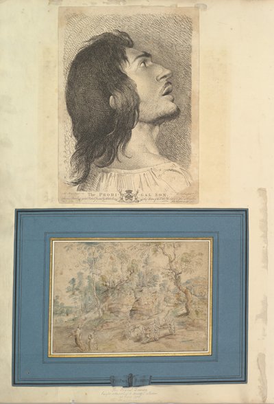 Aedes Walpolianae'den bir baskı ve çizimle monte edilmiş yaprak a: Head in Profile..., 1620-1766 by Richard Earlom