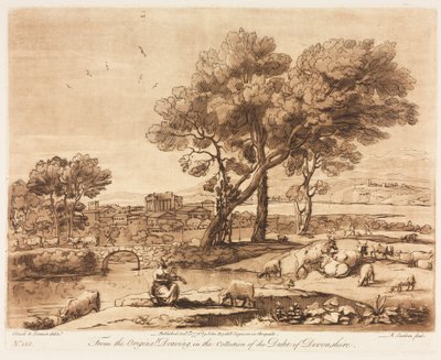 Liber Veritatis: No. 135, Binalarla Bir Manzara, Merkür Çalan Admetuss Sığırları..., 1776. by Richard Earlom