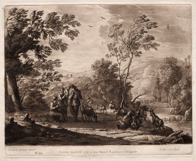 Liber Veritatis: No. 25, Çobanlarla Dağlık ve Ormanlık Bir Manzara..., 1774. by Richard Earlom