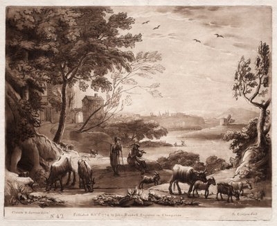 Liber Veritatis: No. 42, Bir Çoban ve Çoban ile Bir Nehir Manzarası..., 1774. by Richard Earlom