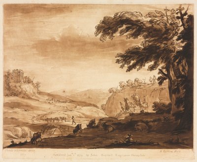 Liber Veritatis: No. 7, Sığırlı Dağlık Bir Ülkenin Ada Manzarası, 1774. by Richard Earlom