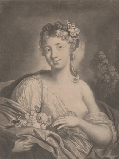Bahar: pelerininde çiçek tutan genç bir kadın, 1775. by Richard Houston