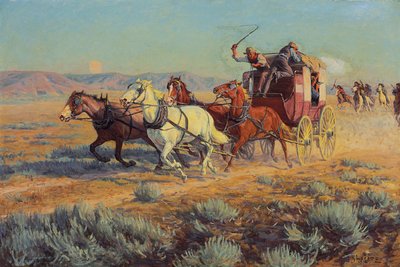 Atlı Kızılderililer Tarafından Takip Edilen Posta Arabası, 1912 by Richard Lorenz