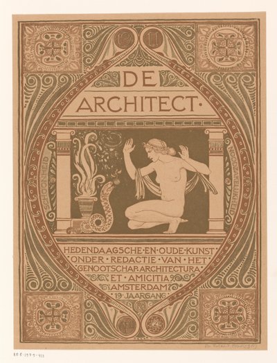 Kapak tasarımı: De Architect, 1911 by Richard Nicolaüs Roland Holst (signed by artist)