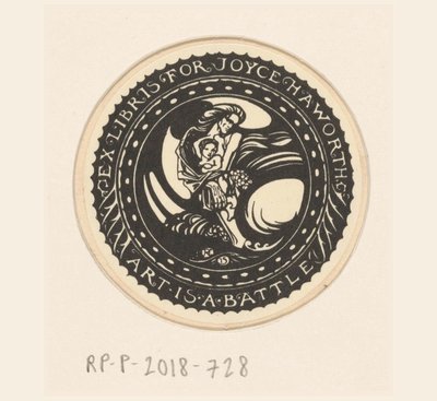 Ekslibris van Joyce Haworth Sanat bir savaştır (nesne üzerine başlık) by Richard Nicolaüs Roland Holst