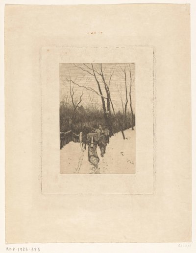 Karlı bir orman yolunda bir günlük sürükleyen atlar by Richard Nicolaüs Roland Holst