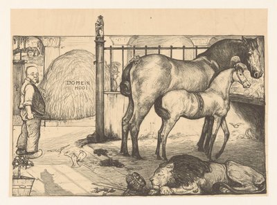 Bir ahırda samanlıkta iki at Devlet rafında (orijinal başlık) by Richard Nicolaüs Roland Holst
