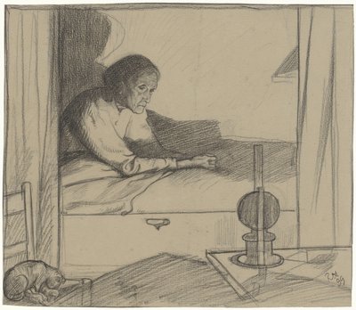 Kadın Üst Ev, yatakta oturuyor (ikinci taslak) by Richard Nicolaüs Roland Holst