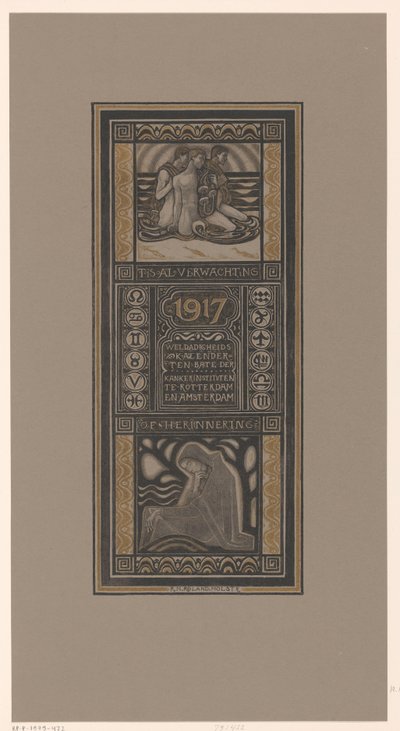 1917 için yardım takvimi Zaten bir beklenti ya da hatırlatma: Rotterdam ve Amsterdam'daki kanser enstitülerinin yararına yardım takvimi (nesne üzerinde başlık) by Richard Nicolaüs Roland Holst