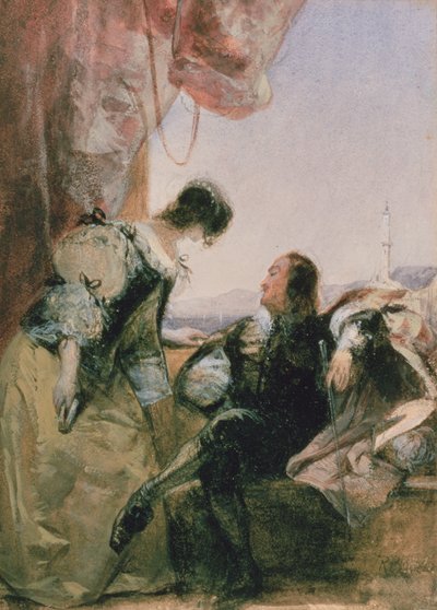 Bir Terasta Bir Cavelier ve Leydisi, Cenova by Richard Parkes Bonington