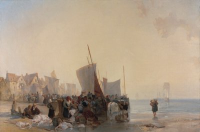 Boulogne yakınlarında bir balık pazarı by Richard Parkes Bonington