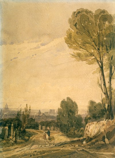 Pere Lachaise mezarlığından görülen Paris, c1825 by Richard Parkes Bonington