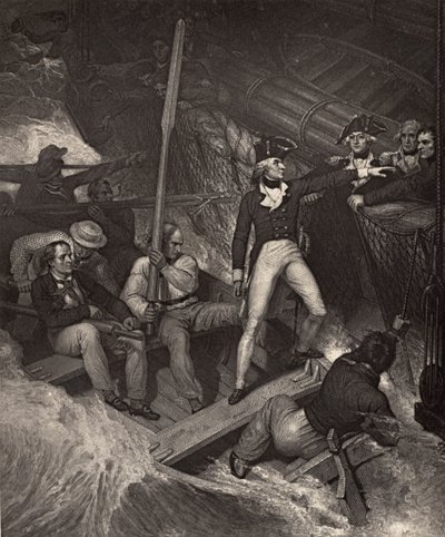 Teğmen Nelson şiddetli fırtınada bir ödüle binmek için gönüllü oluyor, Robert Southey (1774-1843) tarafından ilk kez 1813
