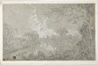 Eaton Hall yakınlarındaki Dee Nehri kıyıları, Cheshire, c.1759 (mavi kağıt üzerine siyah beyaz tebeşir, kart üzerine yerleştirilmiş) by Richard Wilson