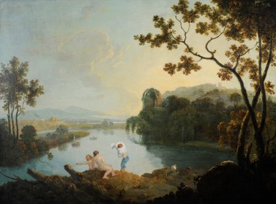 Erkeklerin banyo yaptığı klasik manzara (tuval üzerine yağlı boya) by Richard Wilson