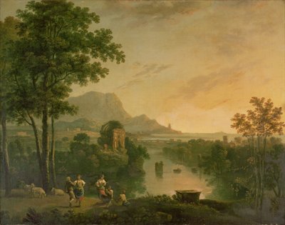 Çobanların ve çoban kızların dans ettiği akşam kıyı manzarası by Richard Wilson