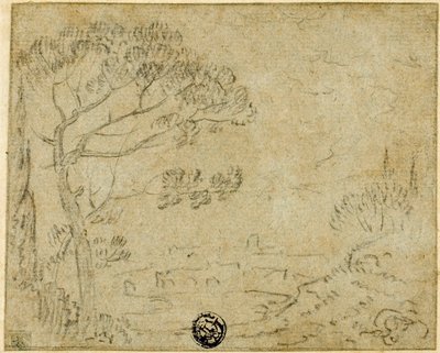 Ön planda şemsiye çamı olan İtalyan manzarası by Richard Wilson
