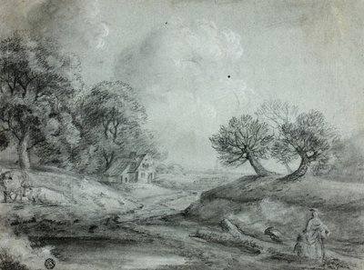 Kadın ve İneklerle Peyzaj (rekto); Bir Manzara Kroki (ters) by Richard Wilson
