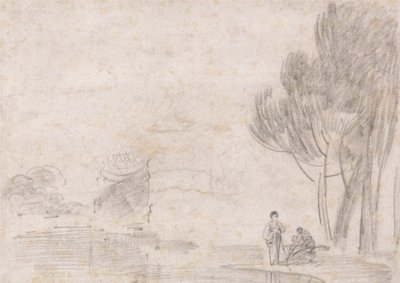 Yıkık Minerva Tapınağı?, Nehir Kıyısında İki Figür by Richard Wilson