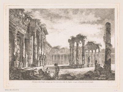 Gezicht op de Tempel van Jupiter Serapis Napoli yakınlarındaki Pozzuoli'de Jüpiter Serapis'e ait olduğuna inanılan antik bir Tapınağın yüksekliği (nesne üzerindeki başlık) by Richard de Saint Non