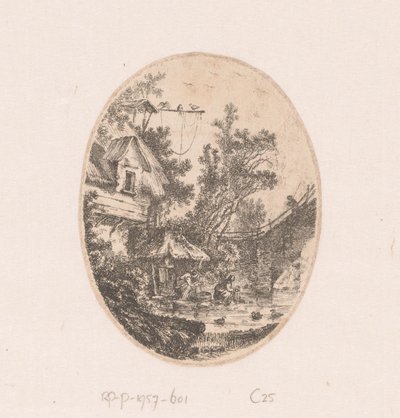 Kadınların çamaşır yıkadığı nehir manzarası Manzaralar, manzaralar, antik parçalar ve tarihi konuların toplanması (seri başlığı) Recueil de griffonis, de vues, paysages, fragmanlar antikalar ve sujets historiques (seri başlığı) by Richard de Saint Non