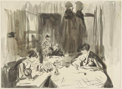 Lamba ışığında üç figürlü iç mekan by Rik Wouters