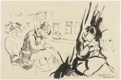Oturan, dikiş diken bir kadının çalışmaları by Rik Wouters