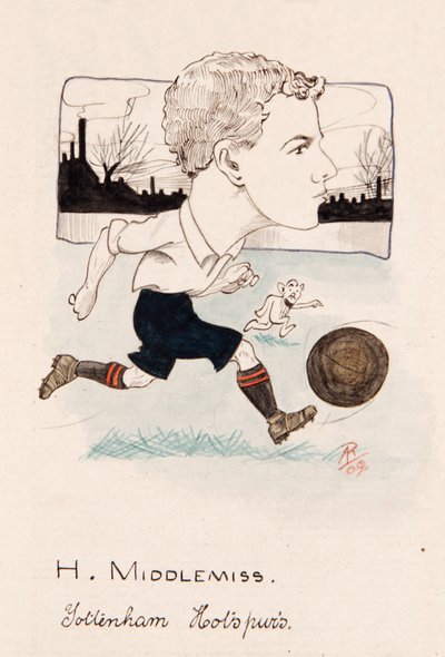 Bert Middlemiss, Tottenham Hotspur, bir dizi sigara kartı için çizim, 1907 (kart üzerinde kalem ve mürekkep) by Rip
