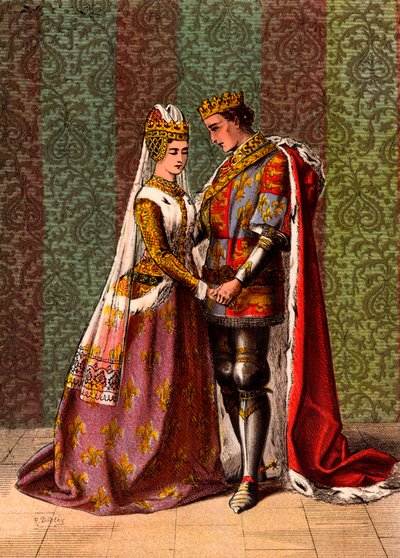 Henry V, İngiltere Kralı, Valois'lı Katherine'e kur yapıyor, V. Perde, Sahne II, William Shakespeare'in 'King Henry V'i (chromolitho) by Robert (after) Dudley
