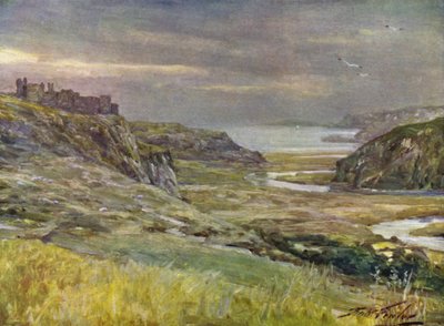 Pennard Kalesi, Glamorganshire (renkli taş) by Robert (after) Fowler
