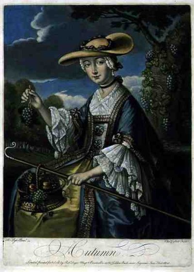 Sonbahar, gravür C. Corbutt (Richard Purcell) (fl.1746-66), pub. Robert Sayer, c.1760 (mezzotint gravür) (ayrıca bkz. 125559-61) by Robert (after) Pyle