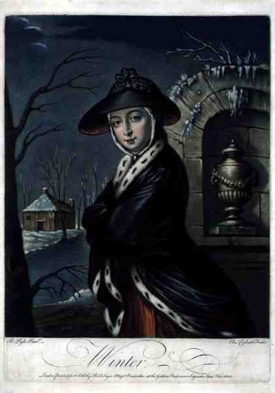 Winter, gravür C. Corbutt (Richard Purcell) (fl.1746-66), pub. Robert Sayer, c.1760 (mezzotint gravür) (ayrıca bkz. 125558 ve 125560-62) by Robert (after) Pyle