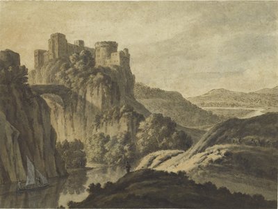 Kayalıkların Üzerinde Kale Olan Bir Nehir Manzarası, 1780 by Robert Adam