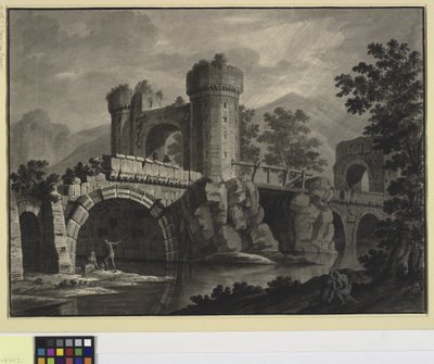 Bir manzarada harap bir köprünün mimari fantezisi by Robert Adam