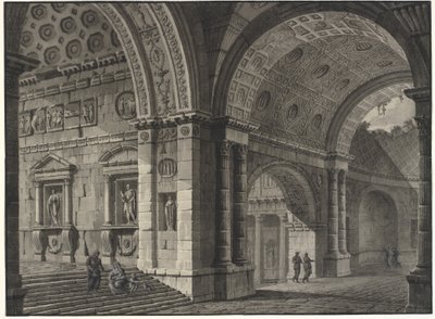 Kısmen harap tonozlu eski bir binanın iç mimarisinin fantazisi by Robert Adam