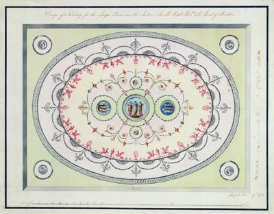 Bayanlar Odası tavan tasarımı, Headfort House, 1772 (döşemeli kağıt üzerine grafit üzerine wc, kalem ve mürekkep) by Robert Adam