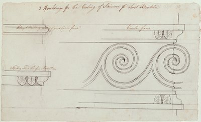 Design for the mouldings on the staircase, Headfort House, 1772 (pen und black ink over graphite on paper) by Robert Adam
