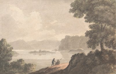 Göl Kenarında Romantik Bir Manzaradaki Figürler by Robert Adam