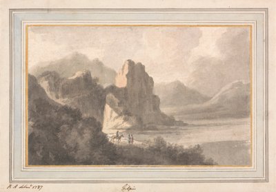 Kayalık Romantik Bir Manzaradaki Figürler by Robert Adam