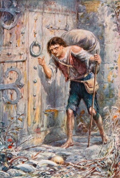 Christian kale kapısına ulaşıyor (renkli litografi) by Robert Ambrose (after) Dudley