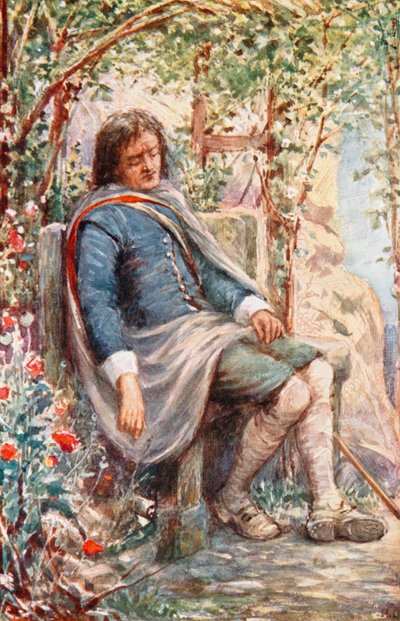 Christian çardakta uyuyor (renkli taş baskı) by Robert Ambrose (after) Dudley