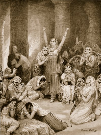 Rajputların Jauhar (soykırım) töreni by Robert Ambrose Dudley