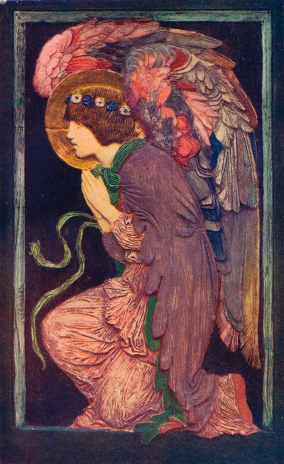 An Angel Adoring`, Robert Anning Bell tarafından renkli bir alçı kabartma, c1901 1901-1902. by Robert Anning Bell