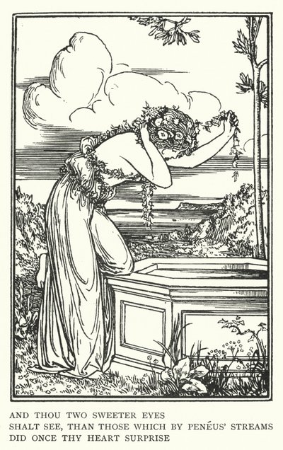 Ve sen iki tatlı göz, göreceksin, Peneus nehirlerinin bir zamanlar kalbinin şaşırttığı gözlerden (lito) by Robert Anning Bell